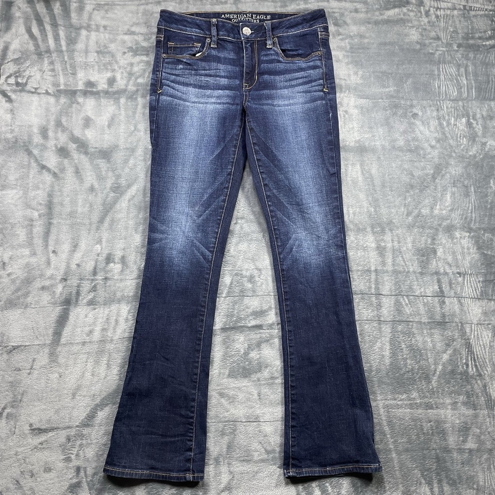 American Eagle Jeans Women 8 Regular Blue Low Rise Skinny Kick Dark Wash Stretch - Picture 1 of 10